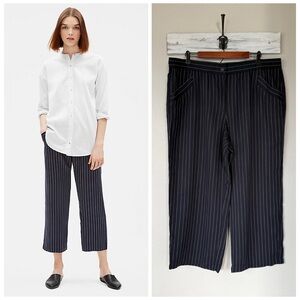 EILEEN FISHER XL Woven Tencel Stripe Wide Leg Pants in Indigo • Navy Pinstripe